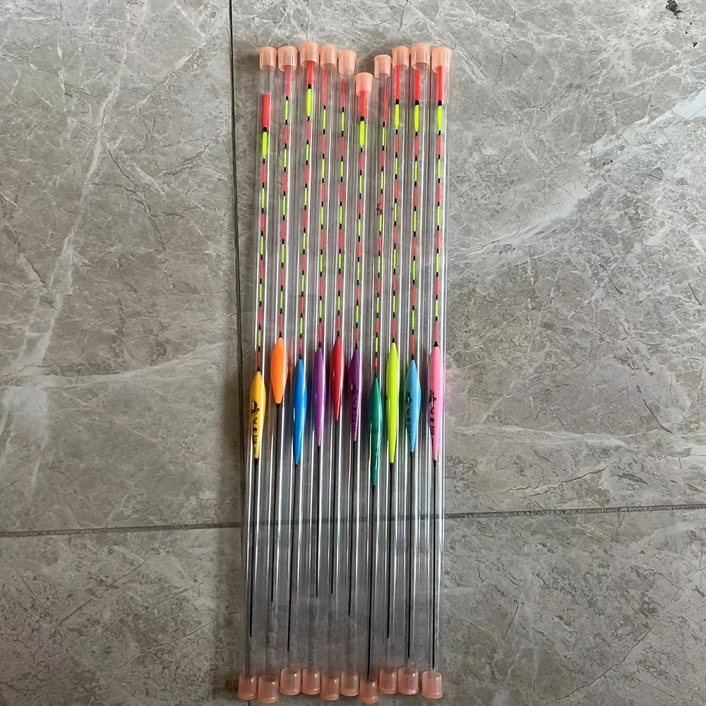 10 قطع عوامة صيد عالية الوضوح مع أنبوب تخزين، ملحقات صيد الأسماك (لون عشوائي)