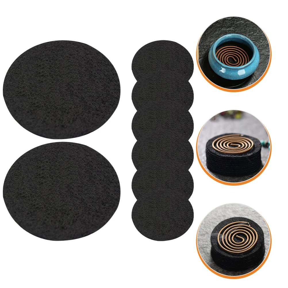 

8 Pcs Coil Censer Cotton Pad Fireproof Incense Burner Part Square Mat Home Pads Insulation Black