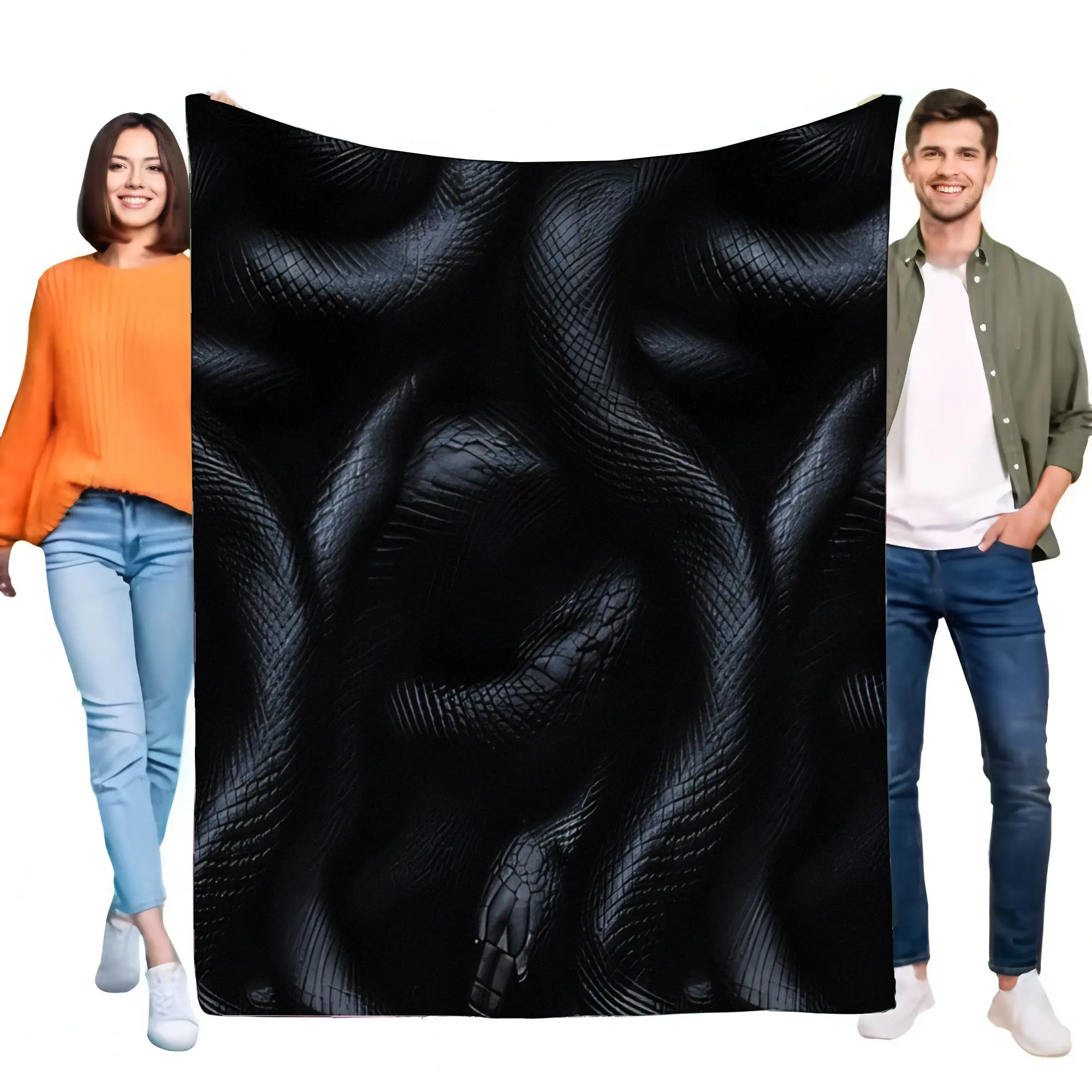 Luxurious Black Snake Skin Blanket Super Soft Cozy Plush Reptile Texture Throw for Bed Sofa Living Room Unique Gothic Decor Gift