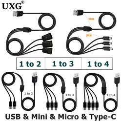 Cable de datos de carga rápida múltiple para teléfono inteligente Y tableta, divisor USB tipo C de 1 a 4 puertos tipo C a Mini Micro de 5 pines