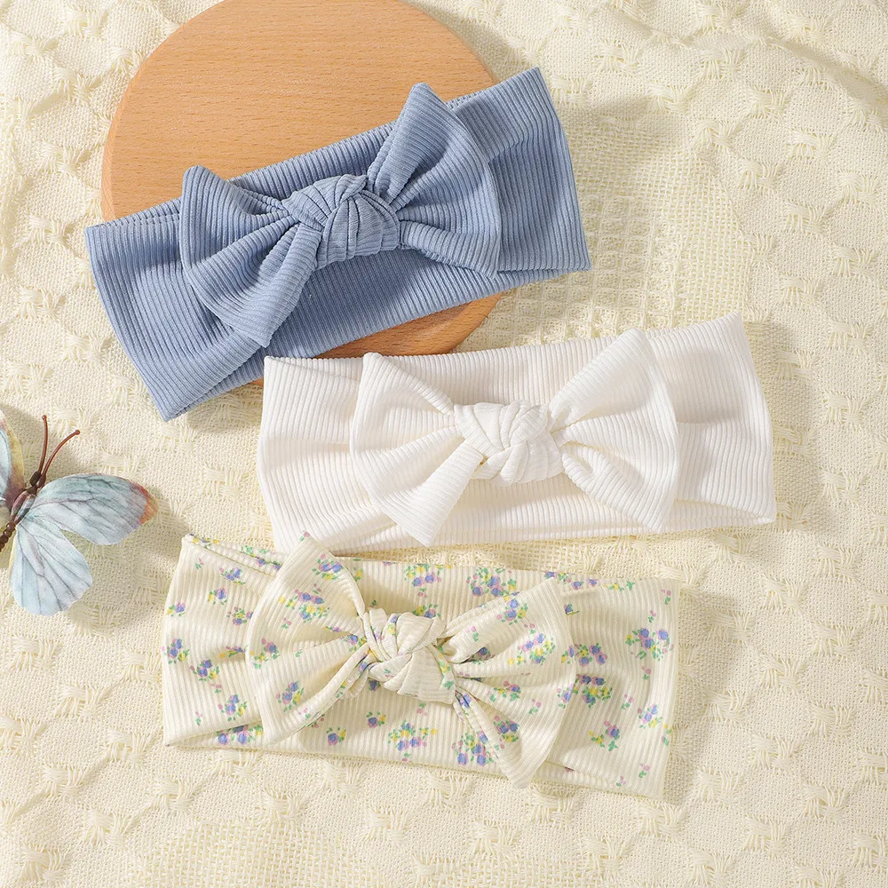 3-teiliges Baby-Stirnband-Set mit geknoteter Schleife, Turban, gerippte Haarbänder für Neugeborene, Kirschherz-Druck, Haarschmuck für Kleinkinder, Kopfwickel für Kleinkinder – Detail 9