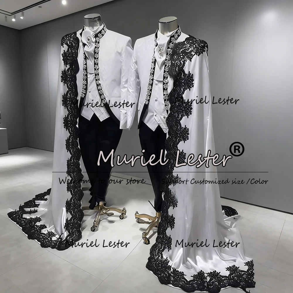 

Advanced Design Lace Suits Men 4 Pieces Sets Groom Formal Party Tuxedos Customized Man Formal Party Prom Blazers Costume Homme