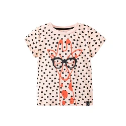 Girafa Imprimir Manga Curta T-shirt para Meninas, Algodão Tees, Roupas De Verão, Nova Chegada, Venda Quente, 2-7T, Metros De Salto