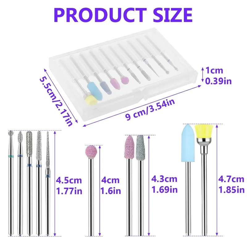 Juego de brocas para uñas, herramienta profesional de cerámica, acero de tungsteno, removedor de cutículas, adecuado para manicura de Gel acrílico, 10 piezas