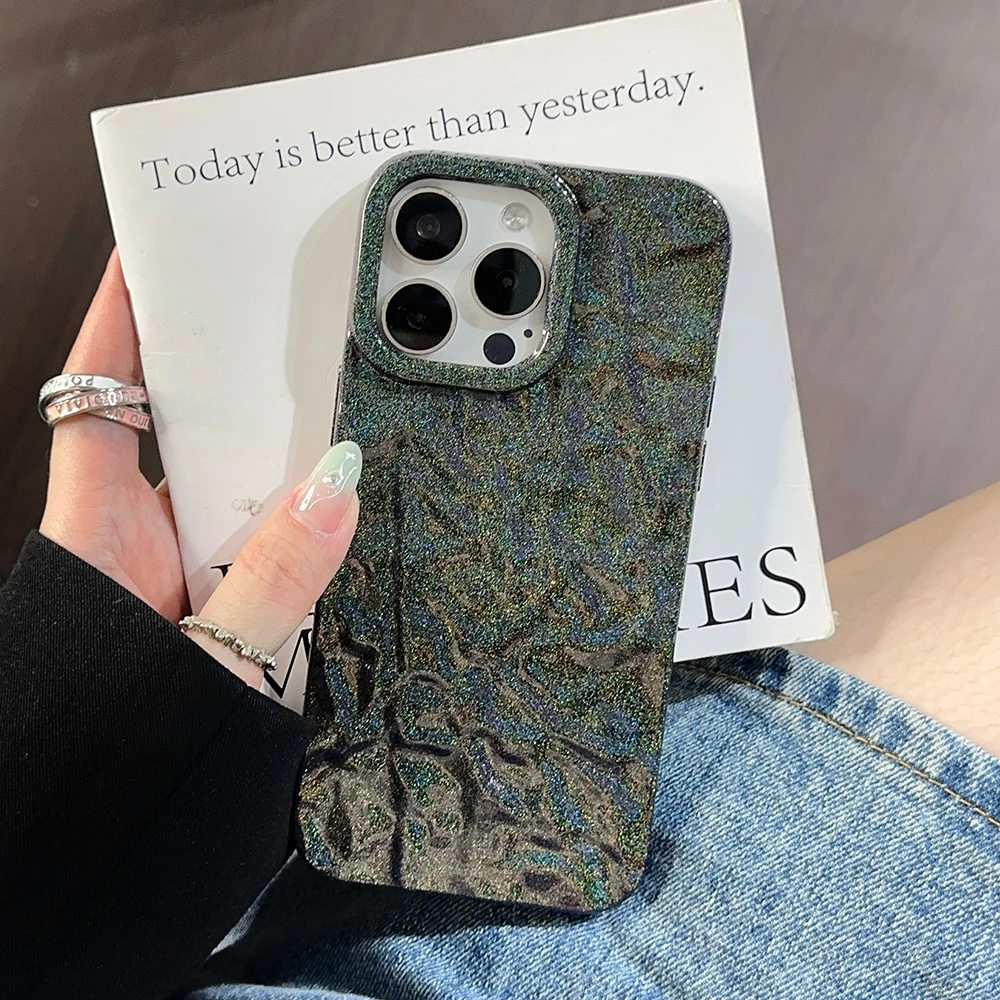 Qianliyao Laser Tin paper Pattern Phone Case For iPhone 15 14 13 12 11 Pro XS Max XR X 14promax Luxury Soft Shockproof Cover