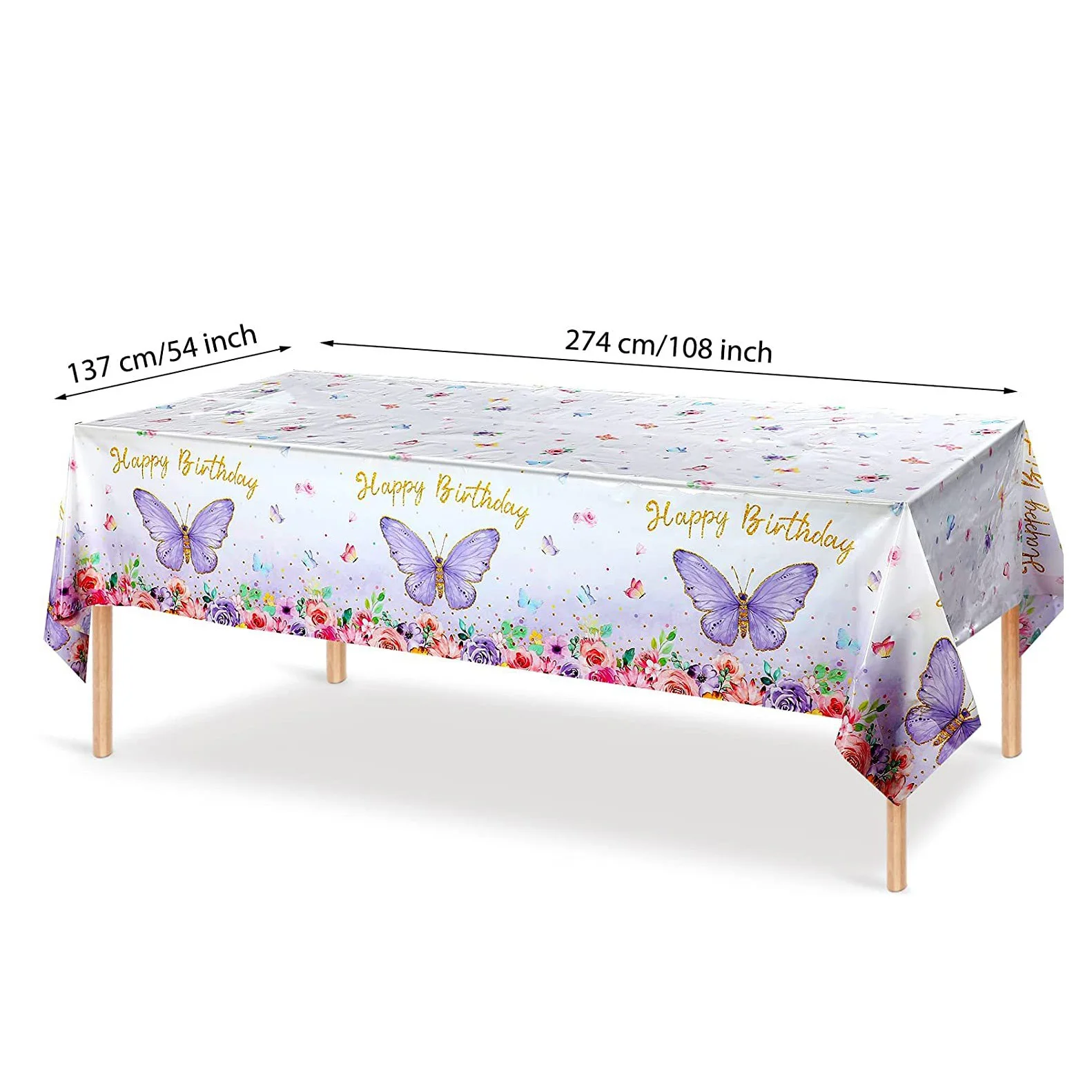 

New Purple Butterfly Waterproof Tablecloth Spring Butterfly Theme Birthday Party Decoration Girls 1st Birthday Party Shower