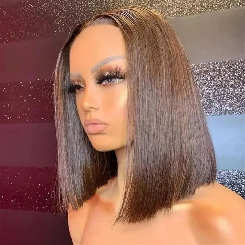 Dark Brown Short Bob Wig Human Hair Straight 13x4 Lace Front Human Hair Wigs Pre Plucked Hairline Free Part Wigs For Women