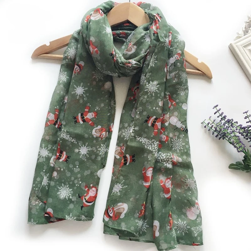 

New Christmas Scarf Voile Thin Print Santa Claus Snowman Women's Children's Elk Scarf Long Christmas New Year Gift