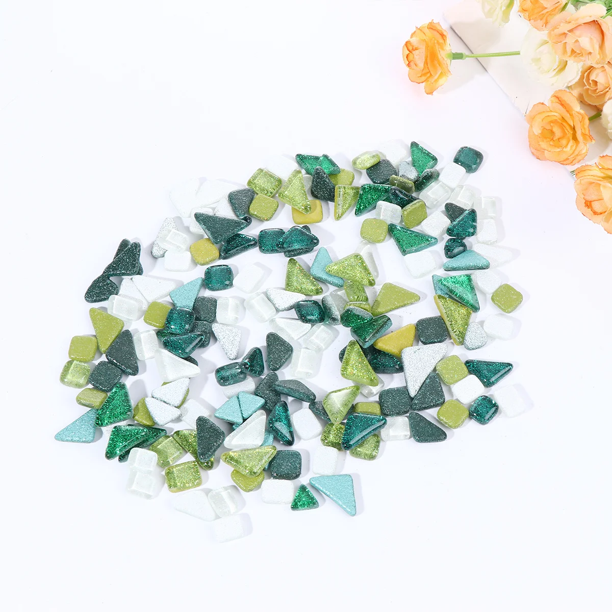 

500g Irregular Glitter Crystal Stones Smooth Durable Mosaic DIY Craft Decoration Green White Water Crystal Granules