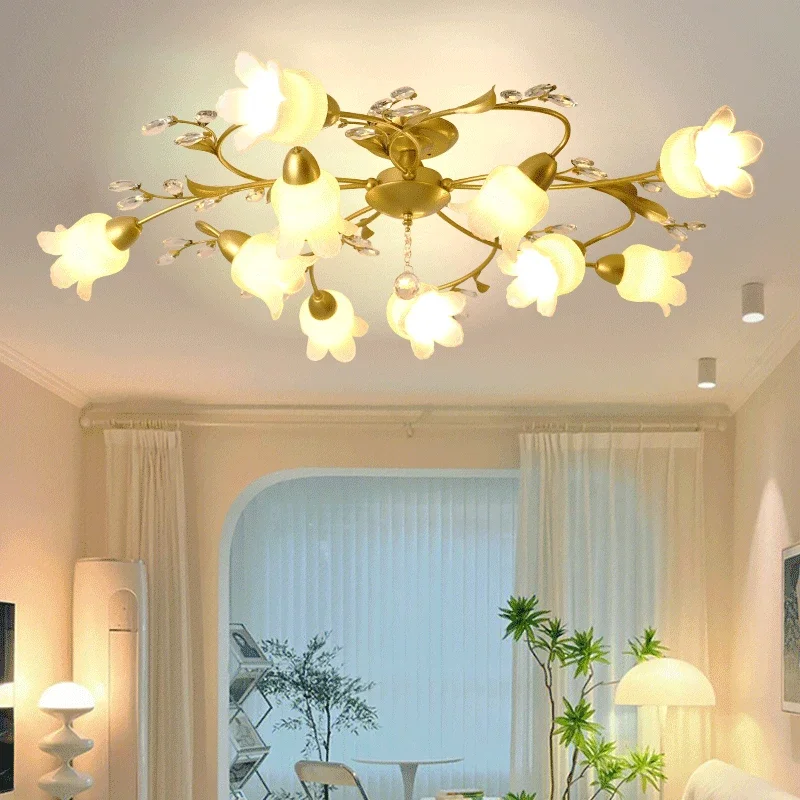 TEMAR  American Pastoral Ceiling Light French Golden Creativity Flower Living Room Dining Room, Bedroom Home Decoration Lights