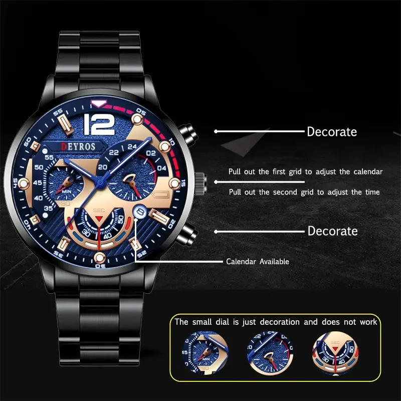 Fashion Mens Stainless Steel Watches Luxury Quartz Wristwatch Calendar Luminous Clock Men Business Casual Watch Reloj Hombre