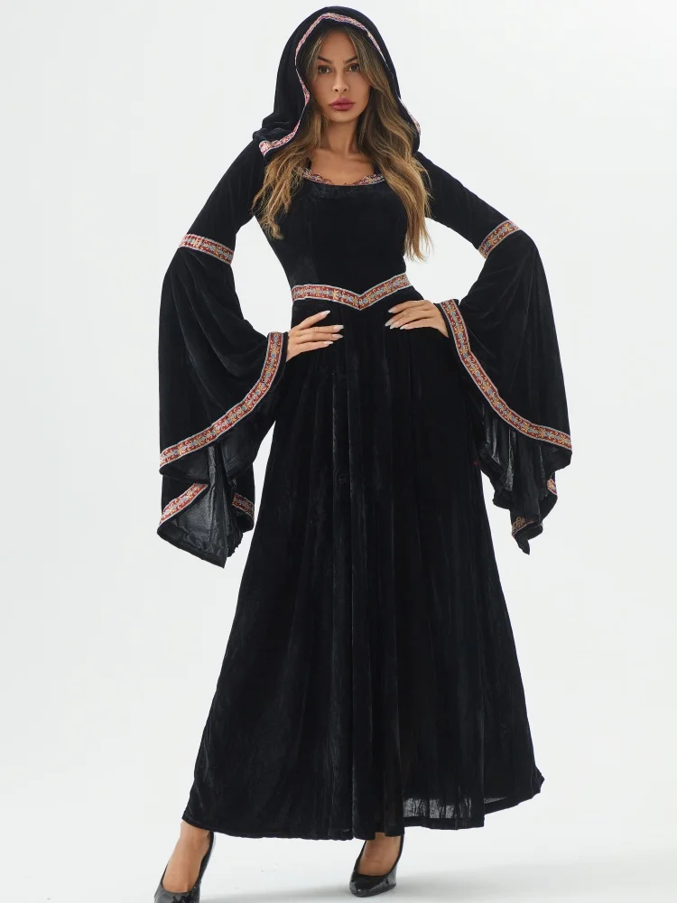 Medieval Women Cosplay Costumes Headwear Halloween Party Carnival Princess Queen Witch Cosplay Adult Female Clothes Dress