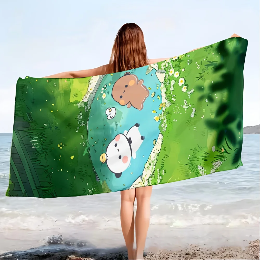Cute Cartoon Bubu Dudu 1pc Printed Beach Towel, Absorbent & Lightweight for Vacation/Swimming/Yoga/Fitness and Summer Essentials