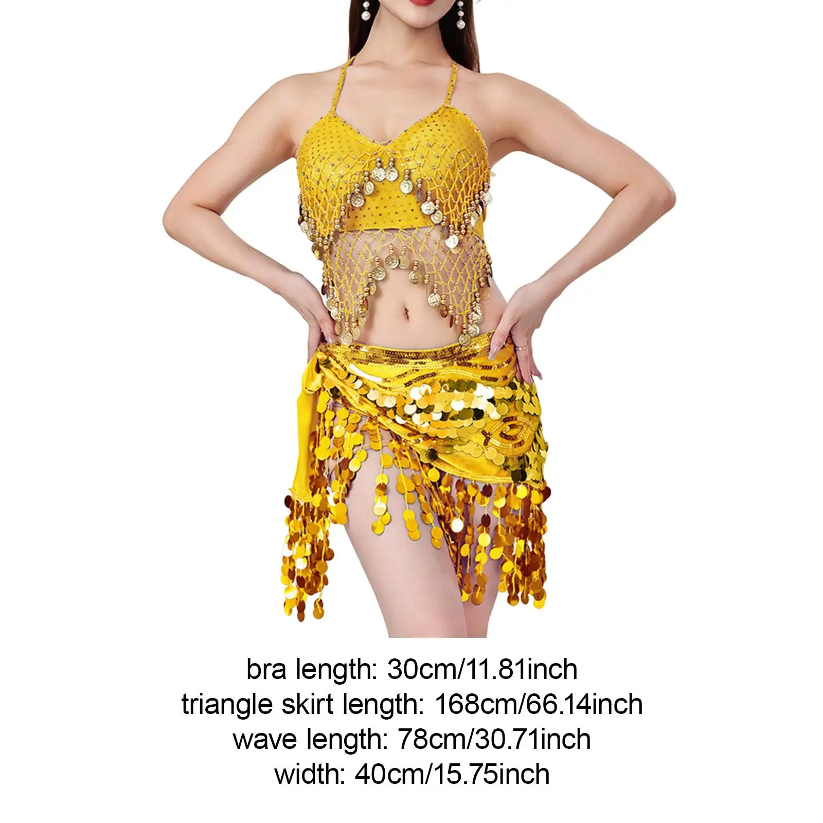 Belly Dancer Outfit Hip Scarf Set Sequin Tassel Skirt and Top Performance Clothing for Music Festival Dance