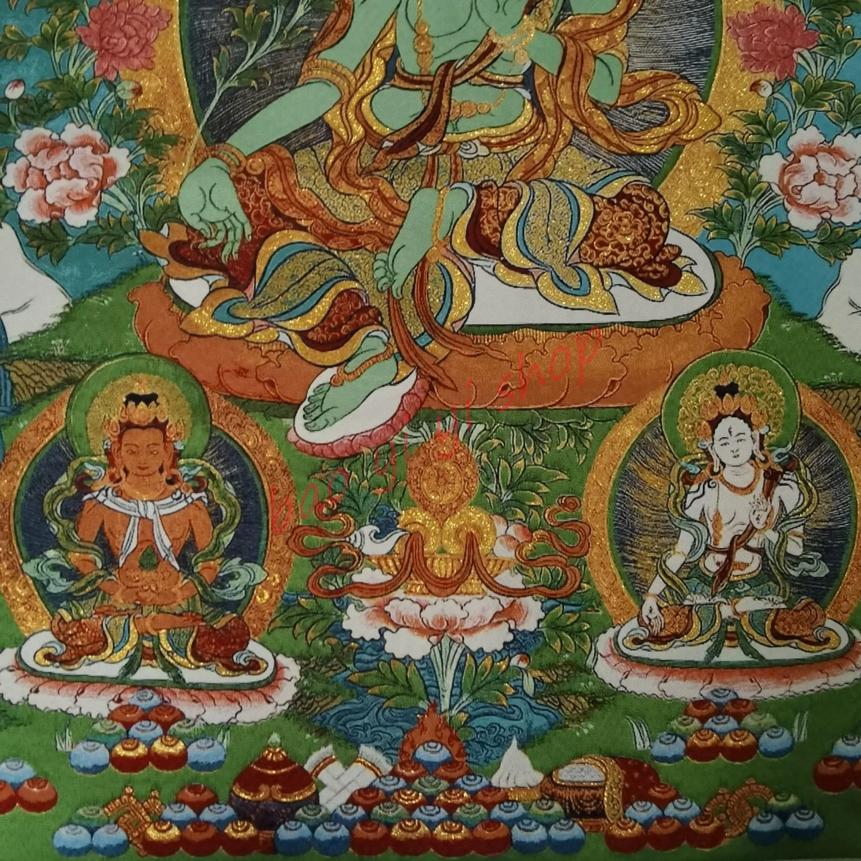 Ritratti decorativi religiosi Thangka, Tara verde, Casa di città guardano gli spiriti maligni