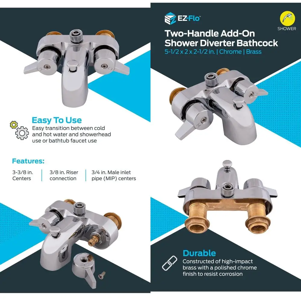 

Dual-Handle Shower Diverter Bath Mixer, Chrome Finish, Model 11129