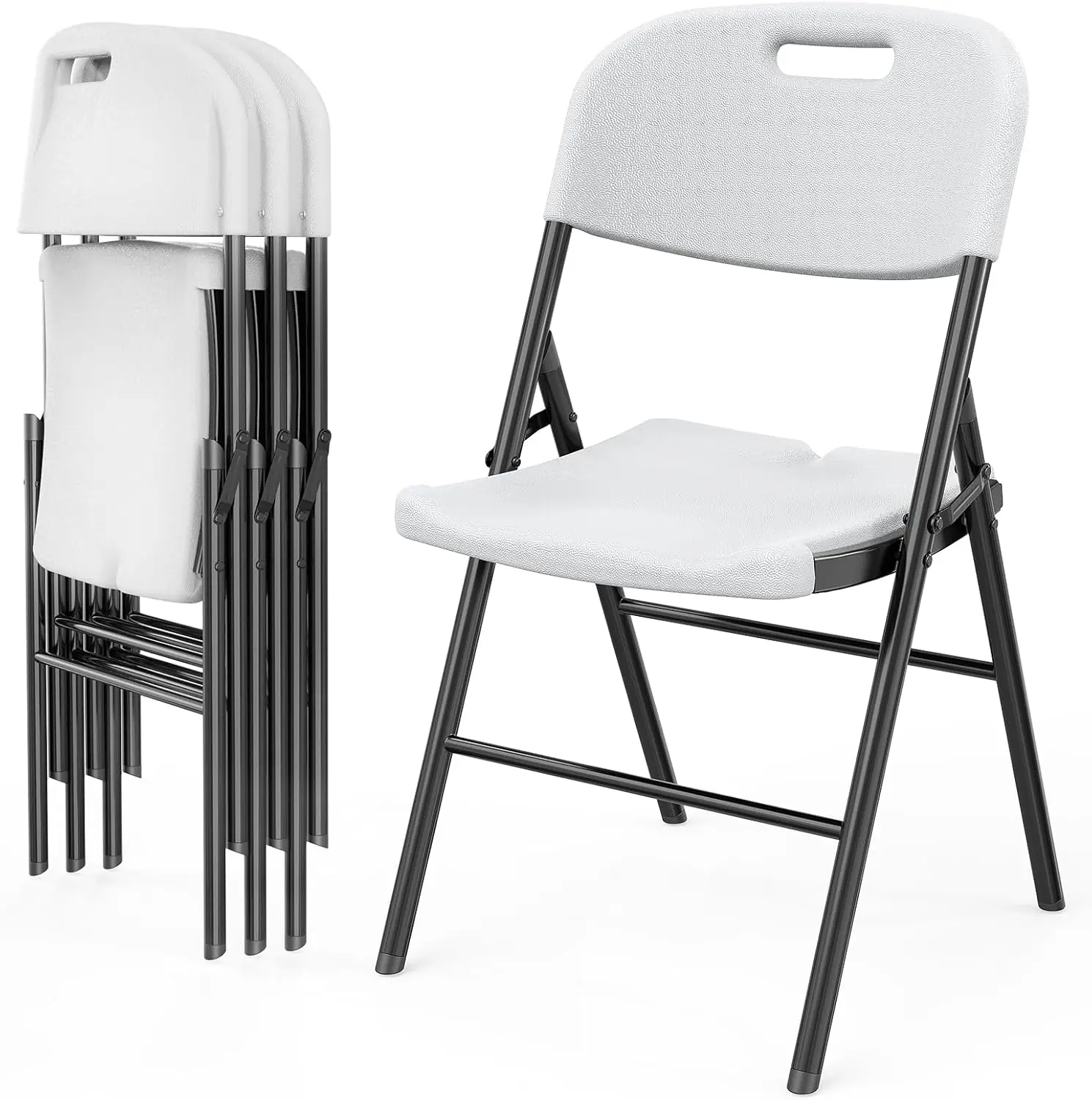 

Folding Chairs, Heavy Duty Foldable Chair Portable HDPE Plastic Seat with Steel Frame for Indoor Outdoor Dinning Party Wedding