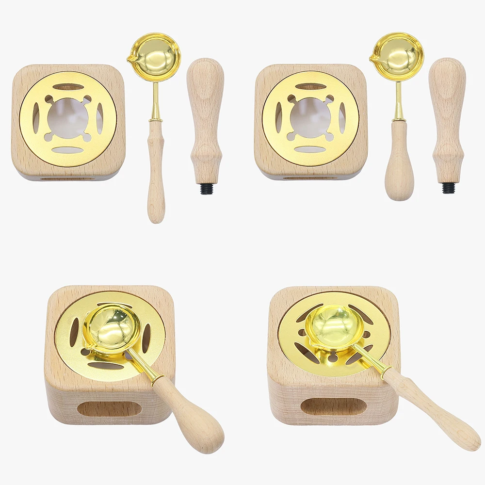 

2/3pcs Natural Wood Color Melting Pot Set Wood Wax Melting Lacquer Furnace with Spoon Wax Bead Melting Heater Diy Stamp Craft