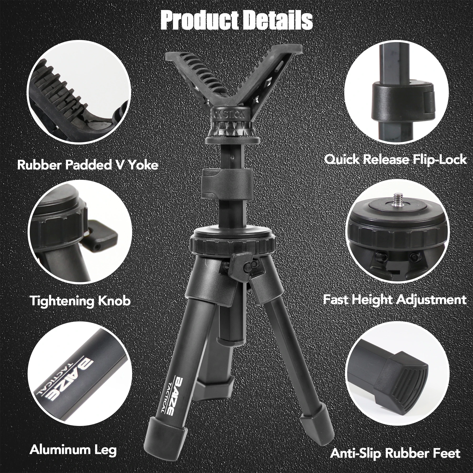 Tactical Shooting Tripod Portable Adjustable Height Shooting Rest V Yoke Holder Durable Aluminum Construction Tripod for Outdoor