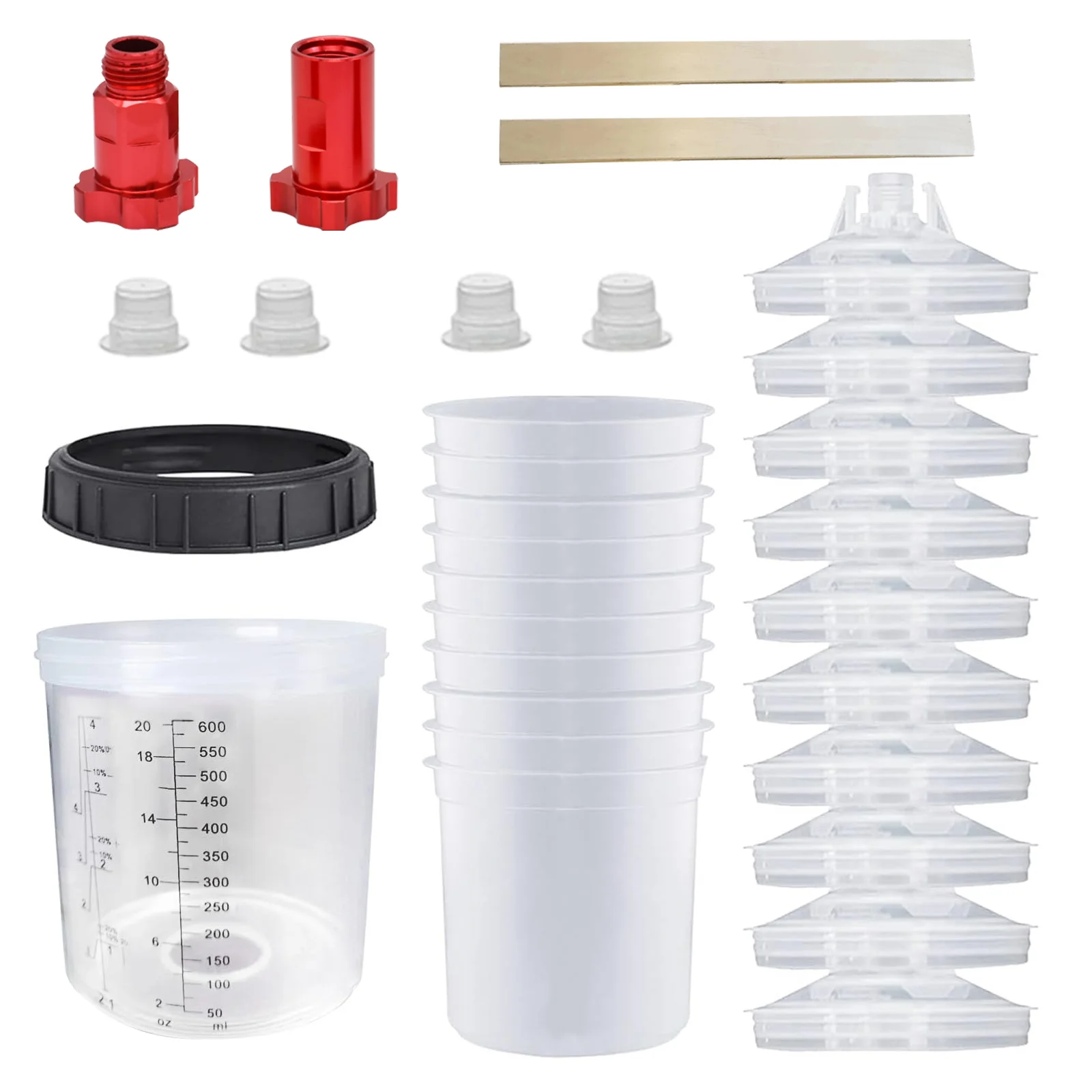 10 PC Disposable Paint Gun Mixing Cup Set with Measuring Cups Threaded Connector Professional No-Clean Paint Gun Mixing Cups