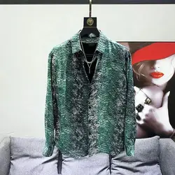 Y2K Autumn New Mens Vintage Snakes Skin Striped Shirt Fashion Casual Halloween Luxury Shirt Long Sleeve Hawaii Shirts For Men 셔츠