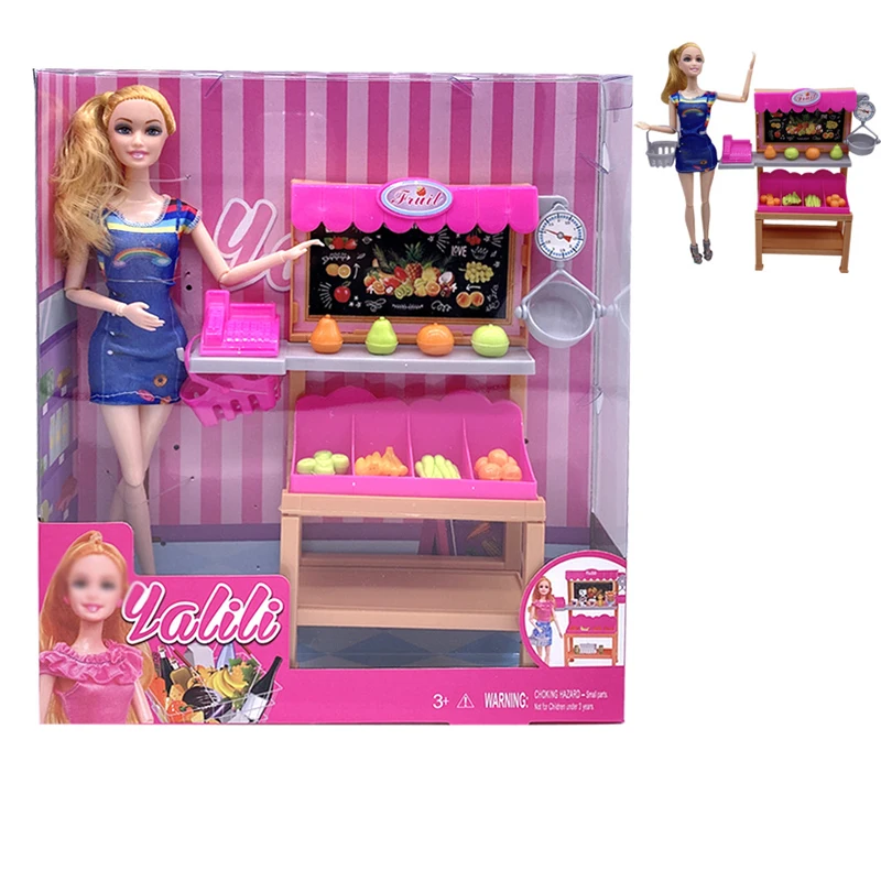 Fashion Lifestyle 11.5 pollici Princess Doll Mall Shopping Playset con accessori per cestini di cibo per frutta per giocattoli Barbie per ragazze