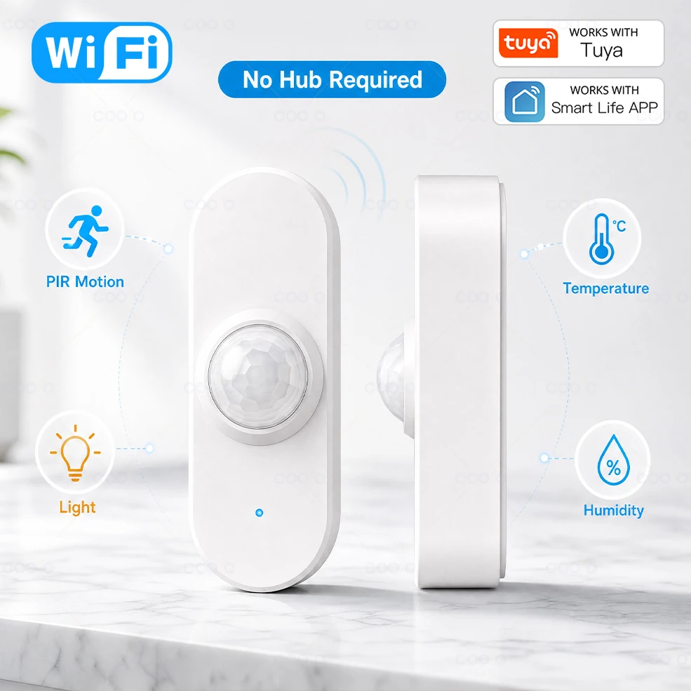 Tuya WiFi Smart 4-in-1 Sensor PIR Motion Detector Light Temperature Humidity Monitor Smart Life App Alexa Google Home Automation