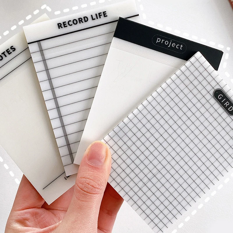 50 Sheets Transparent Grid Record Sticky Notes Waterproof Self-Adhesive Translucent Multi-function Sticky Note Pads for Books Sc
