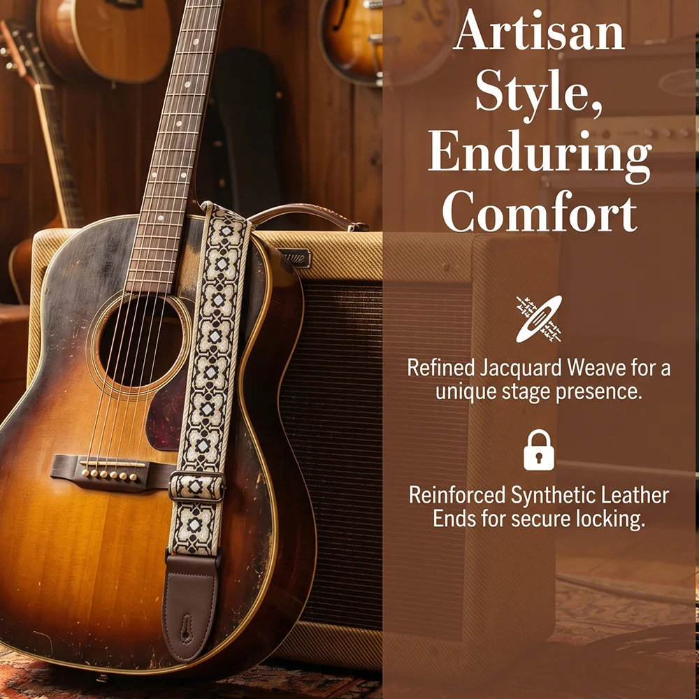 Gitarrengurt, bestickter Gürtel, verstellbare Gitarrengurte mit Lederenden für Bass-, Akustik-, Elektro-Gitarren und Ukulele-Instrumente – Detail 17