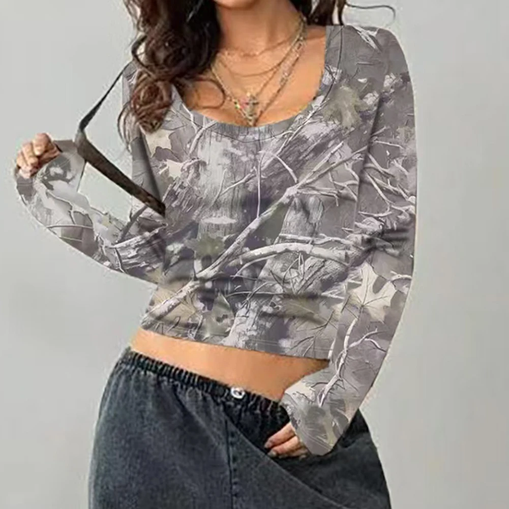 

For Casual Occasions Casual Slim Top Casual Occasions Dark Gray Camouflage Branch Pattern Top Comfortable Clothing