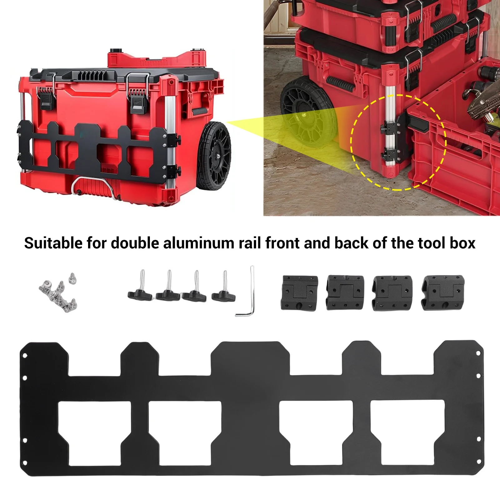 Mounting Plate Fit for Packout Rolling Tool Box Front Or Rail Organizer Aluminum Alloy Storage Mount