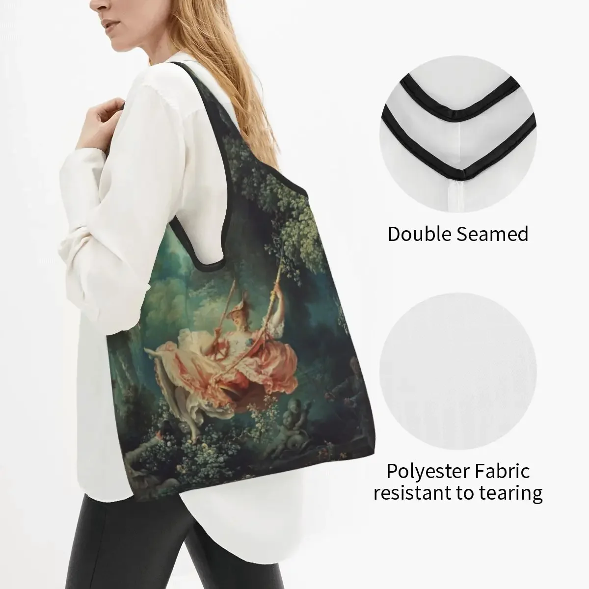 Fashion Printed The Swing By Eugene Delacroix Shopping Tote Bags Portable Shoulder Shopper Famous Oil Painting Handbag