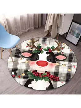 Vánoční kráva sobí kostkovaný kulatý koberec sváteční festivalová dekorace slavnostní světla červená šála podlahová rohožka vánoční dárek křišťálový fleece 10 nejlepší prodej stroj na kebab - №10