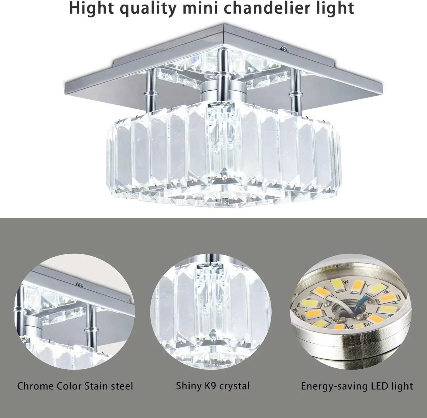 Kryształowa lampa sufitowa kwadratowa, natynkowa, LED, nowoczesny żyrandol LED, kryształowe lampy sufitowe do kuchni H