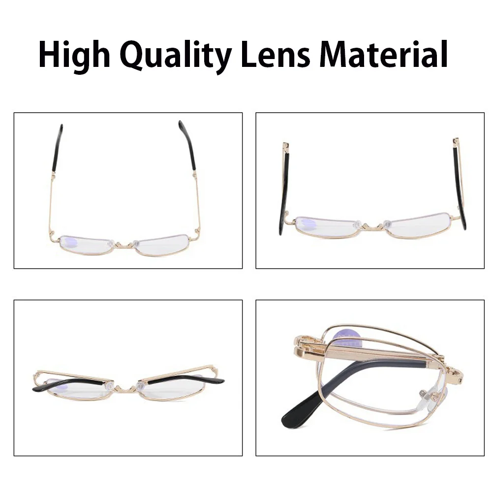 نظارات قراءة كلاسيكية عالية الجودة لون ذهبي وفضي قابلة للطي ومحمولة لقصر النظر الشيخوخي نظارات مريحة مضادة للضوء الأزرق