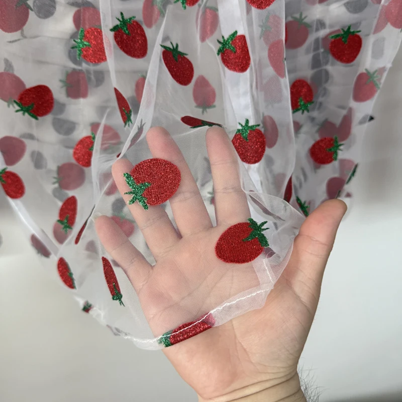 PFHQ Men Shirts Sheer Strawberry Print Mesh Polka Dot Ruffle Patchwork Design Single-breasted Long Sleeve Male Shirt 21E6885