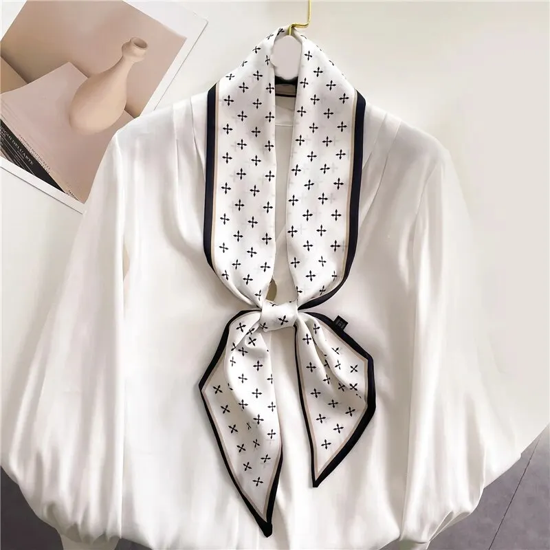 New Luxury Brand Scarf Women Long Lady Ribbon Silk Satin Skinny Hair Band Spring Summer Ties Headband Accessories