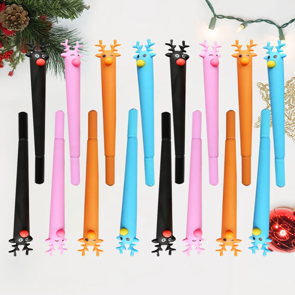 

16 шт., шариковые ручки с рождественским оленем, синие, черные, коричневые, розовые, креативные, офисные, школьные, гладкие, для письма, канцелярские принадлежности с героями мультфильмов, подарок