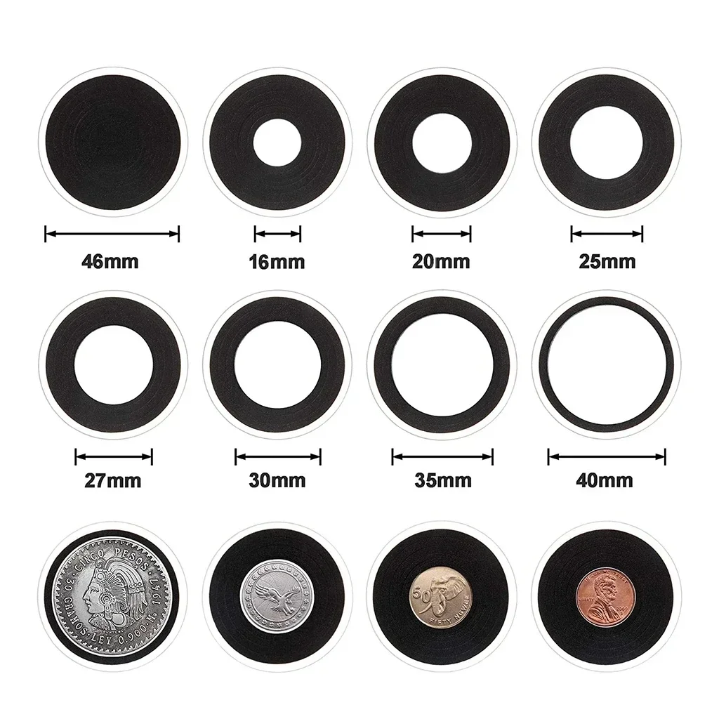 33PCS Clear Plastic Coin Capsule Case with Wooden Organizer Box and Black Gaskets for 16/20/25/27/30/35/40/46mm Coin Storage