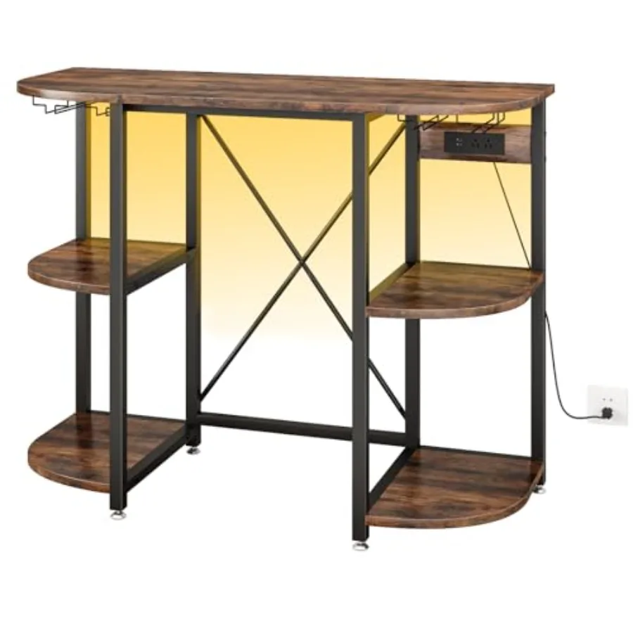 

Mini Fridge Stand with Power Outlet and Led LightMini Fridge Cabinet with Wine Rack Microwave Stand with Storage Bakers Rack Su