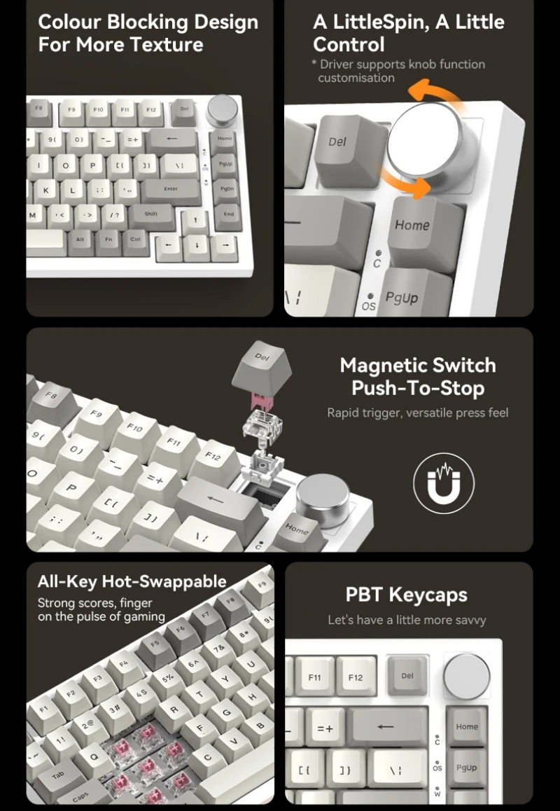 Imagem -02 - Teclado Mecânico Personalizado com Interruptor Magnético Rgb K85 82 Teclas 75 Layout Espanhol Russo Coreano Árabe Jogo