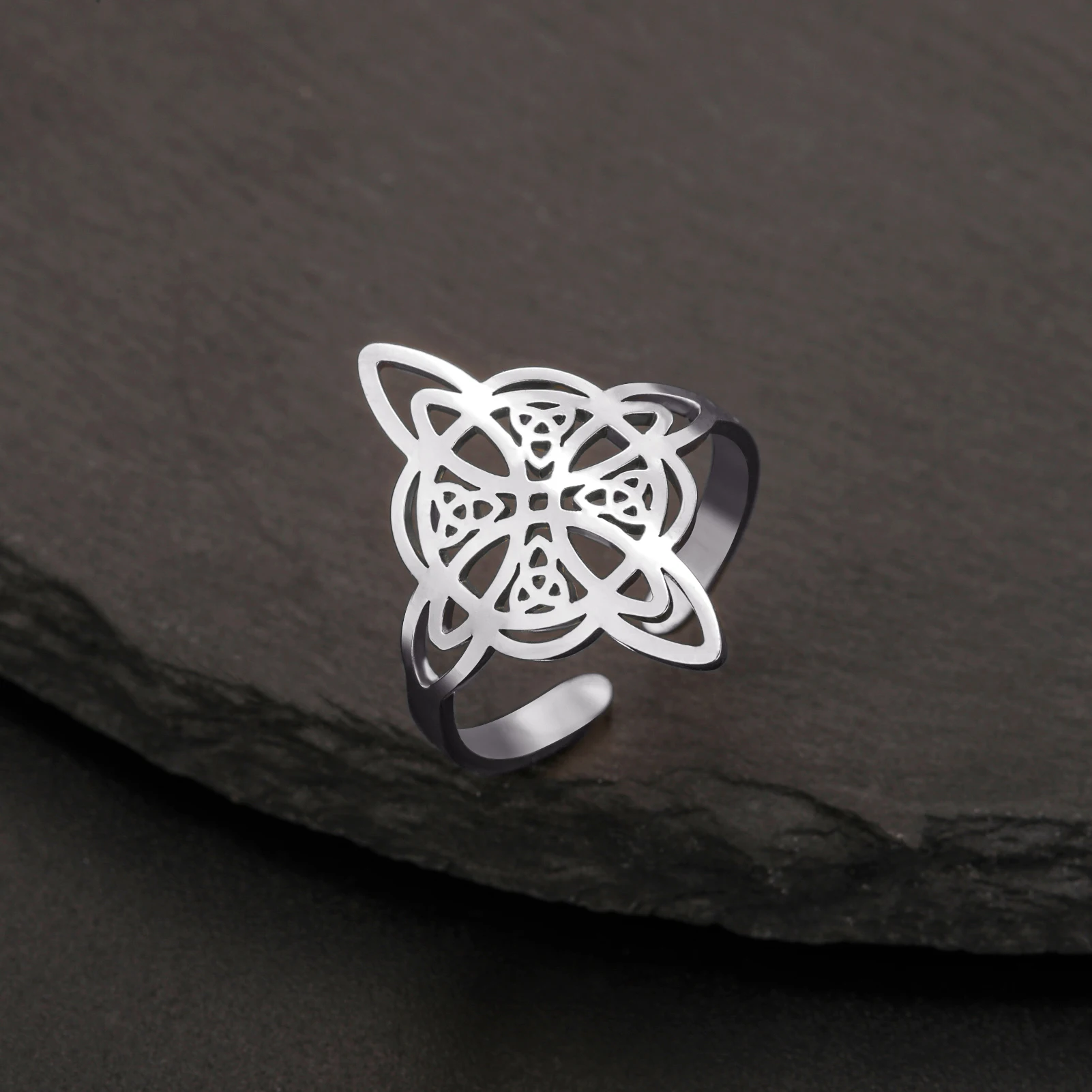 Celtic Knot Ring Stainless Steel Opening Adjustable Men's and Women's Witchcraft Talisman Jewelry Gift
