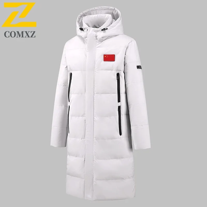 

COMXZ 2025 Новый парный пуховик с длинным капюшоном, ветрозащитный, теплый, износостойкий, можно стирать в машине для офисных поездок на выходные