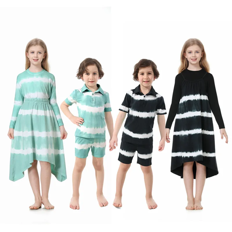 AP tie dye collection ragazzi ragazze primavera estate a righe famiglia vestiti coordinati bambini moda cotone casual tee dress gonna