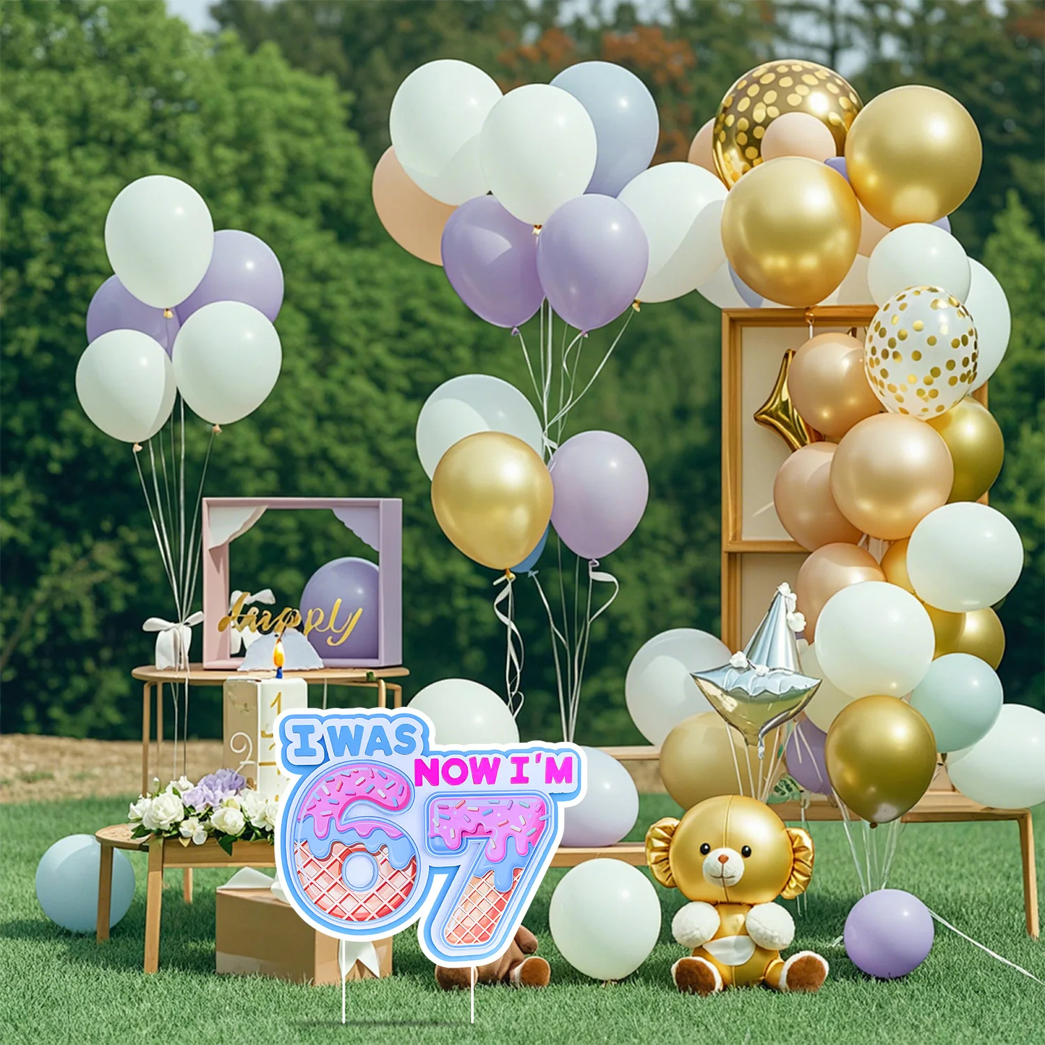 Six Seven Ground Insertion Birthday Outdoor Garden Party Decorations 67 Honeycomb Hanging Banner Desktop Center Piece Kids Favor - view 2