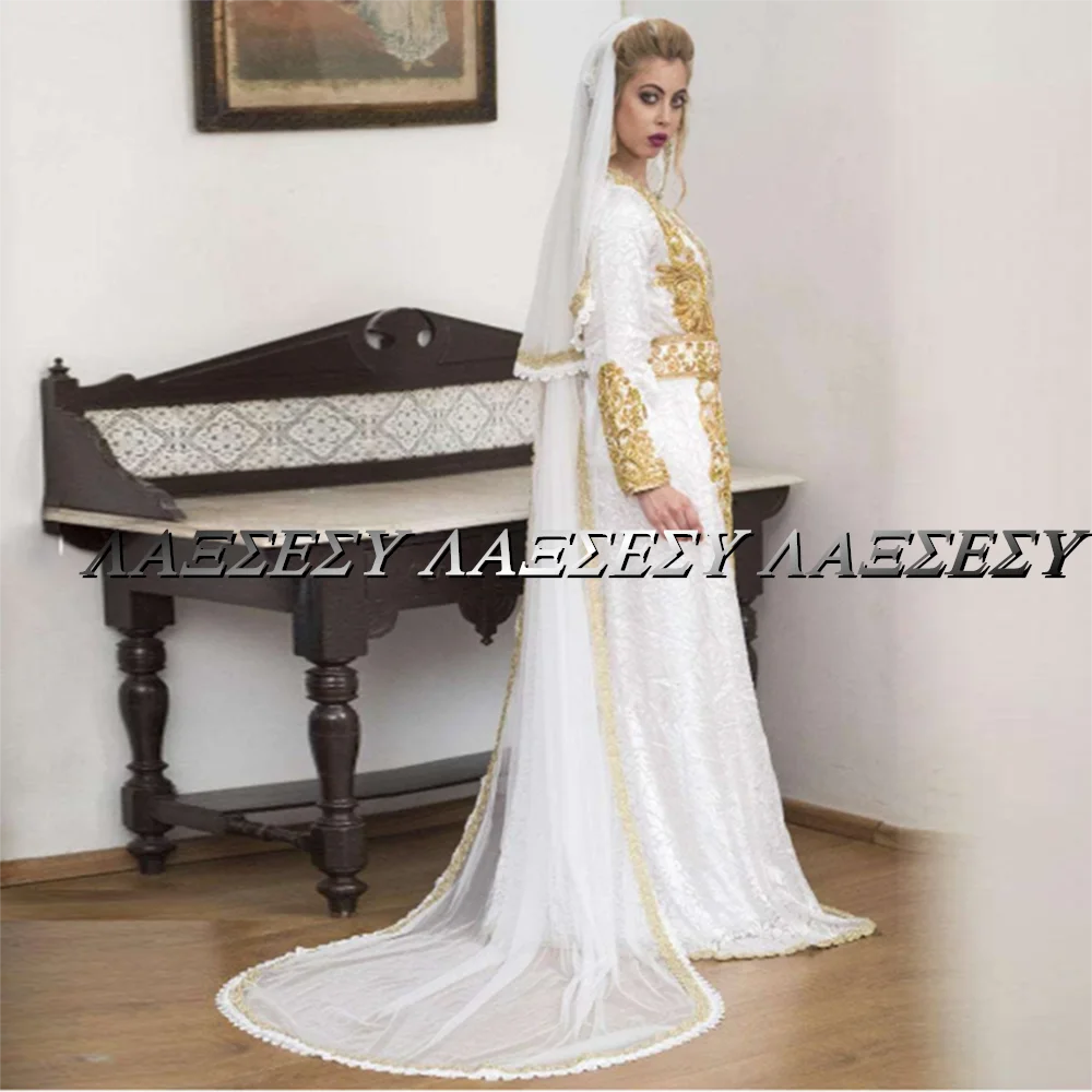 Laxsesu Elegant White Dubai Evening Dresses A Line Applique Moroccan Caftan 2022 Saudi Arabia Long Sleeve Prom Dresses