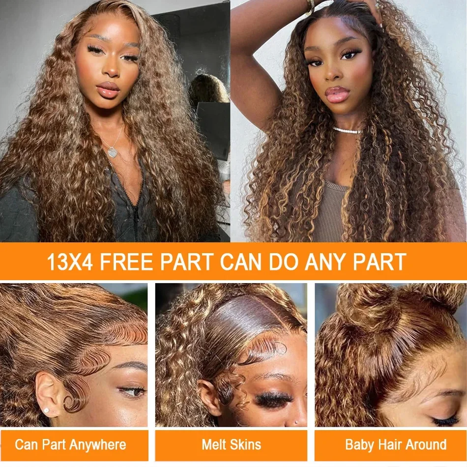 Highlight Wig Human Hair Ombre HD Lace Front Wig 13x6 Human Hair Deep Wave 13x4 Lace Frontal Wig Brazilian Curly Wigs For Women