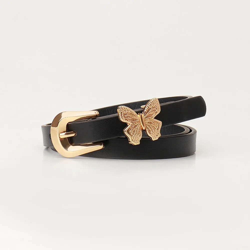 Fashion Design Women's Leather Belt Gold Buckle Thin Waist Belt Casual Soft Faux Leather Pin Buckle Waistband