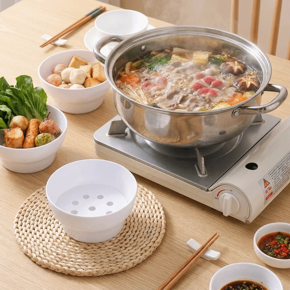 4PCS Creative Round Hot Pot Drip Oil Bowl Plastic Mesh Dipping Sauce Bowl Double-layer Stackable Oil Drain Bowl Home