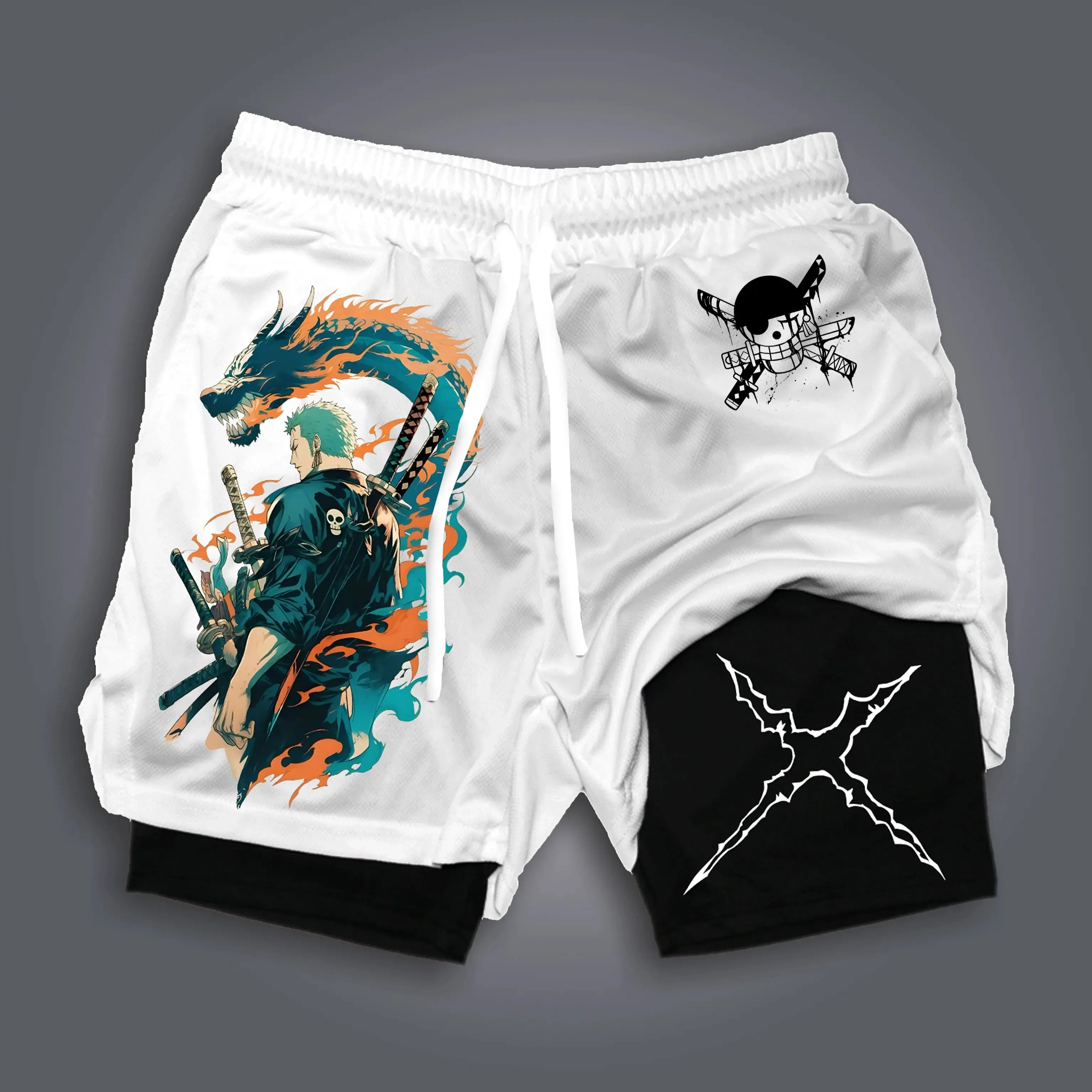 

One Piece anime print trendy one-piece swimming trunks - Retro Y2K anime beach swimming trunks trendy and casual